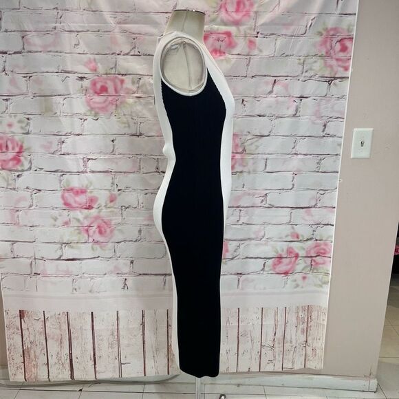 GSTQ NWT white black color block Ribbed V-Neck midi Dress size small - Picture 7 of 13